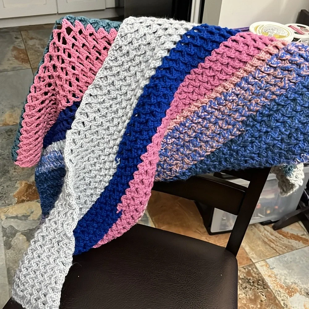 New, Handmade by Me, Colorful Crocheted Baby Blanket, Heavy, 3D Wave Stich